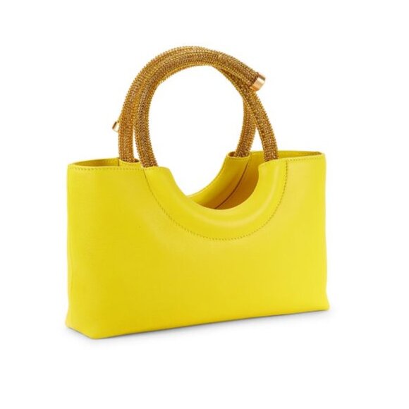 NWT Cult Gaia Nika Crystal Embellished Top Handle Bag In Yellow Leather - Picture 3 of 15